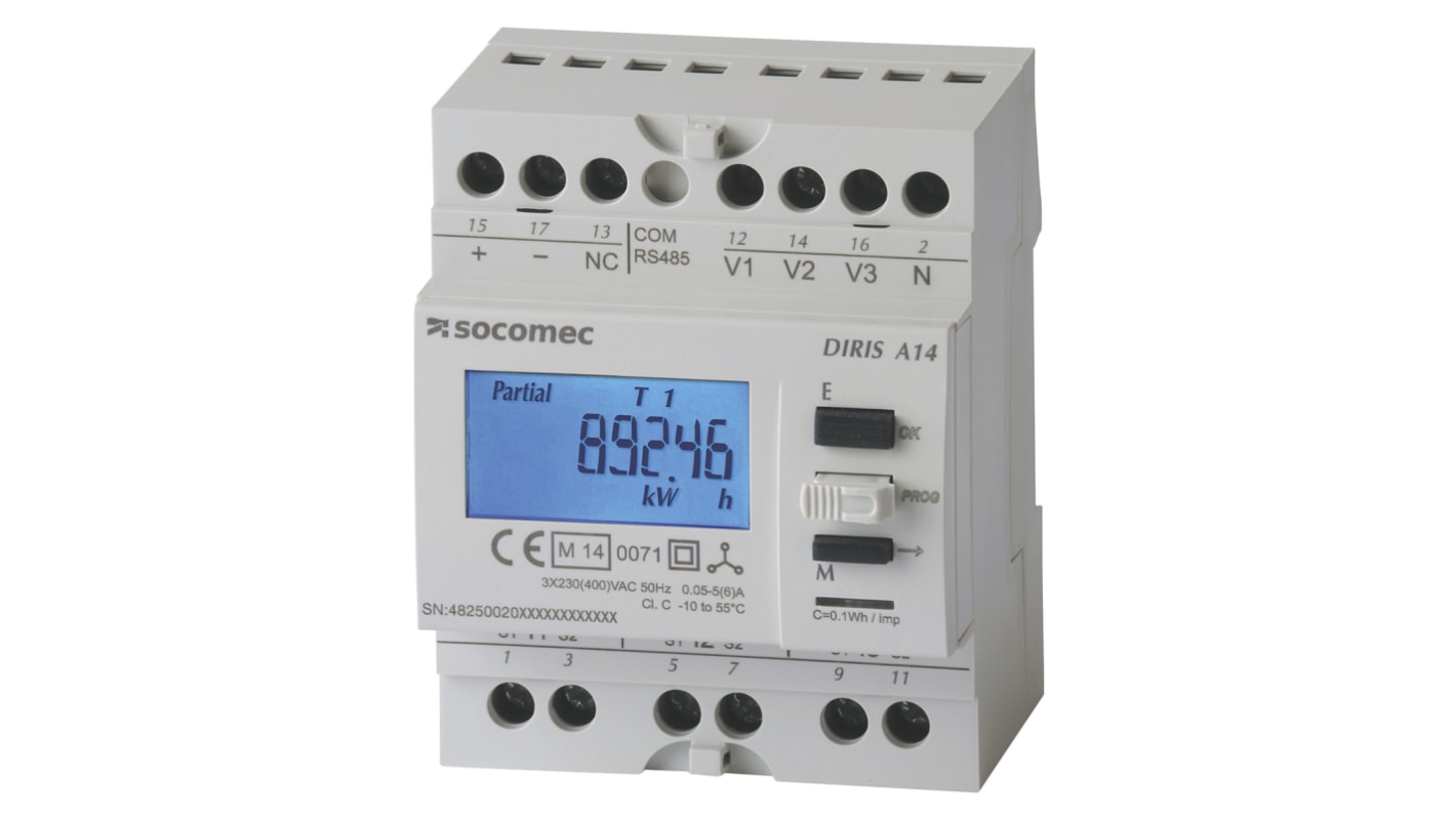Analizador de red multifunción de panel Socomec DIRIS A14, con display LCD, para Corriente, potencia, factor de