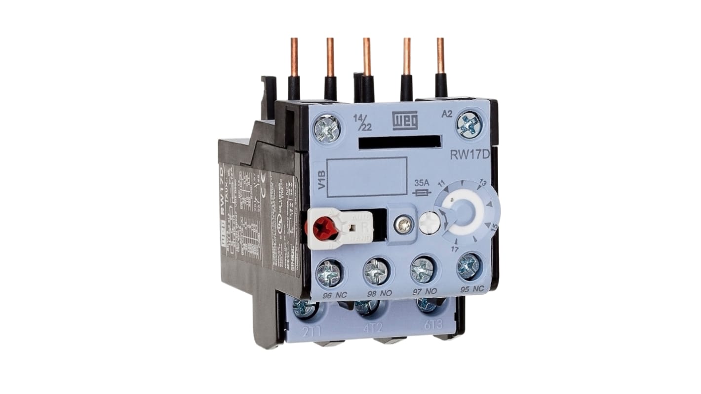 WEG RW17 Thermal Overload Relay 1NO + 1NC, 0.4 A F.L.C, 280 → 400 mA Contact Rating, 0.9 → 1.4 W, 3P