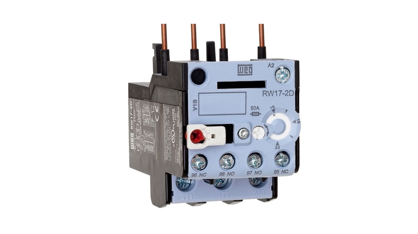 WEG RW17 Thermal Overload Relay 1NO + 1NC, 10 A F.L.C, 7 → 10 A Contact Rating, 0.9 → 1.4 W, 3P