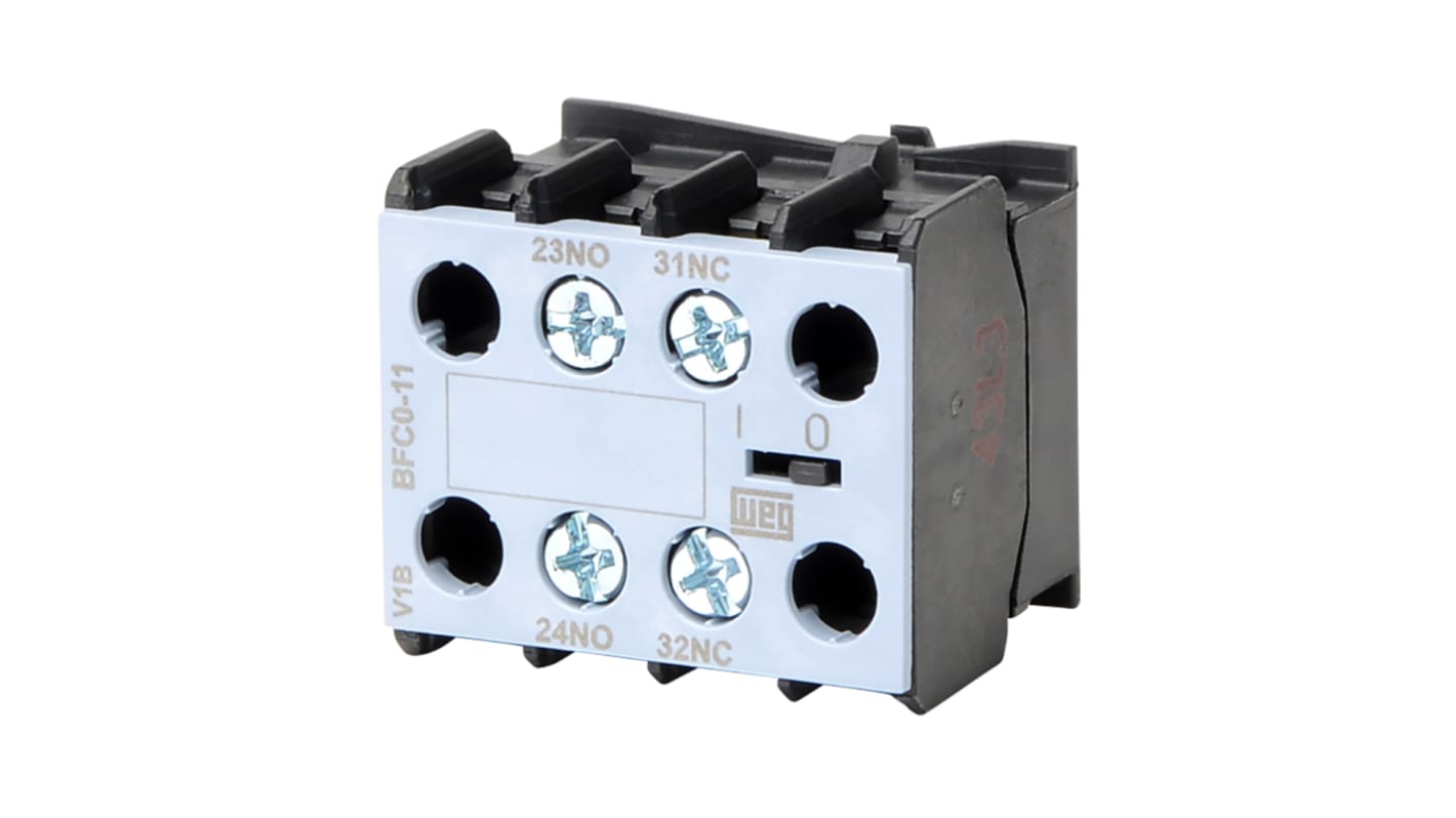 WEG Auxiliary Contact Block, 2 Contact, 1NC + 1NO, Front Mount BFC0