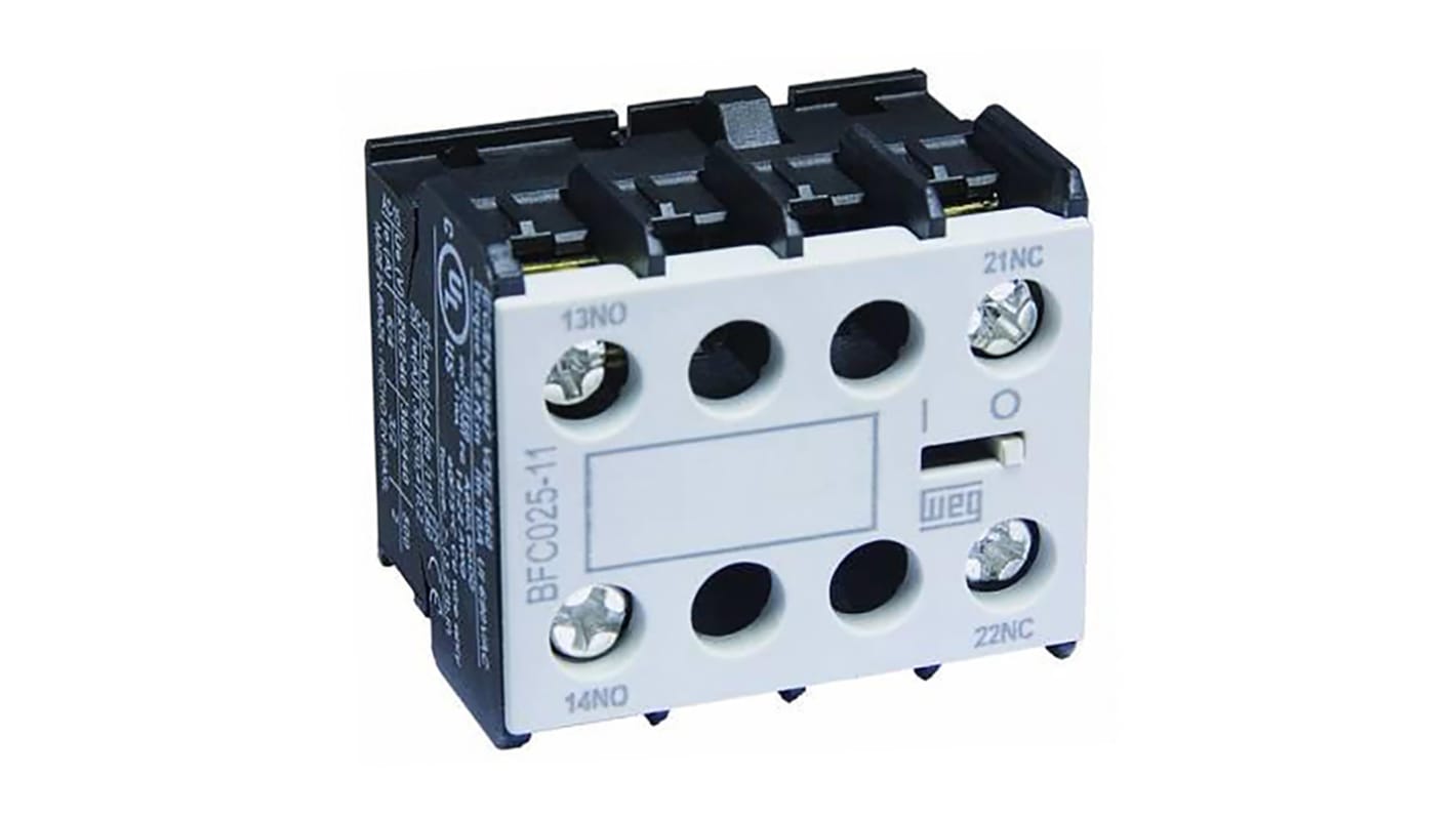 WEG Auxiliary Contact Block, 2 Contact, 1NC + 1NO, Front Mount BFC025