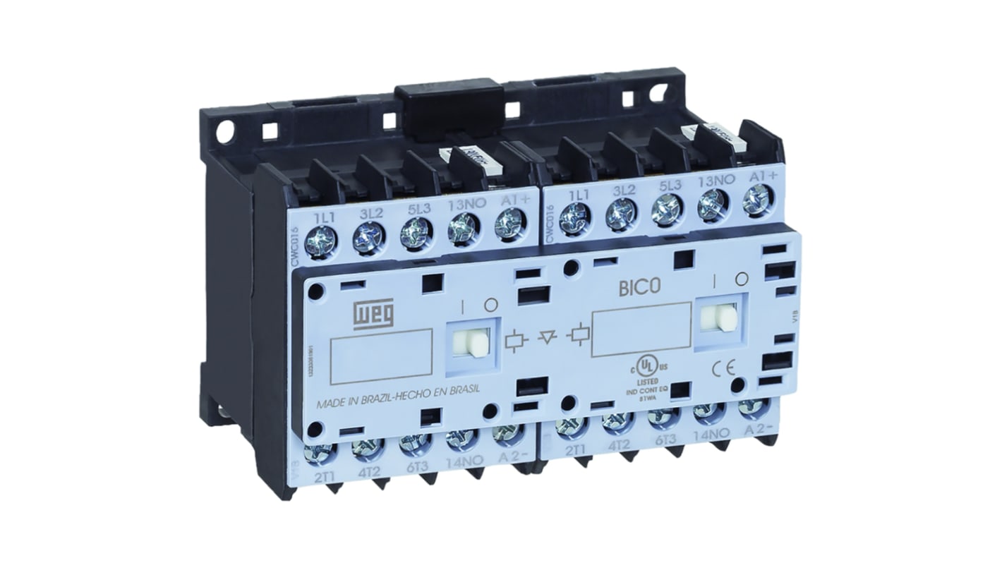 WEG CWCI0 Reversing Contactor, 24 V dc Coil, 3-Pole, 7 A, 3 kW, 3NO, 690 V ac