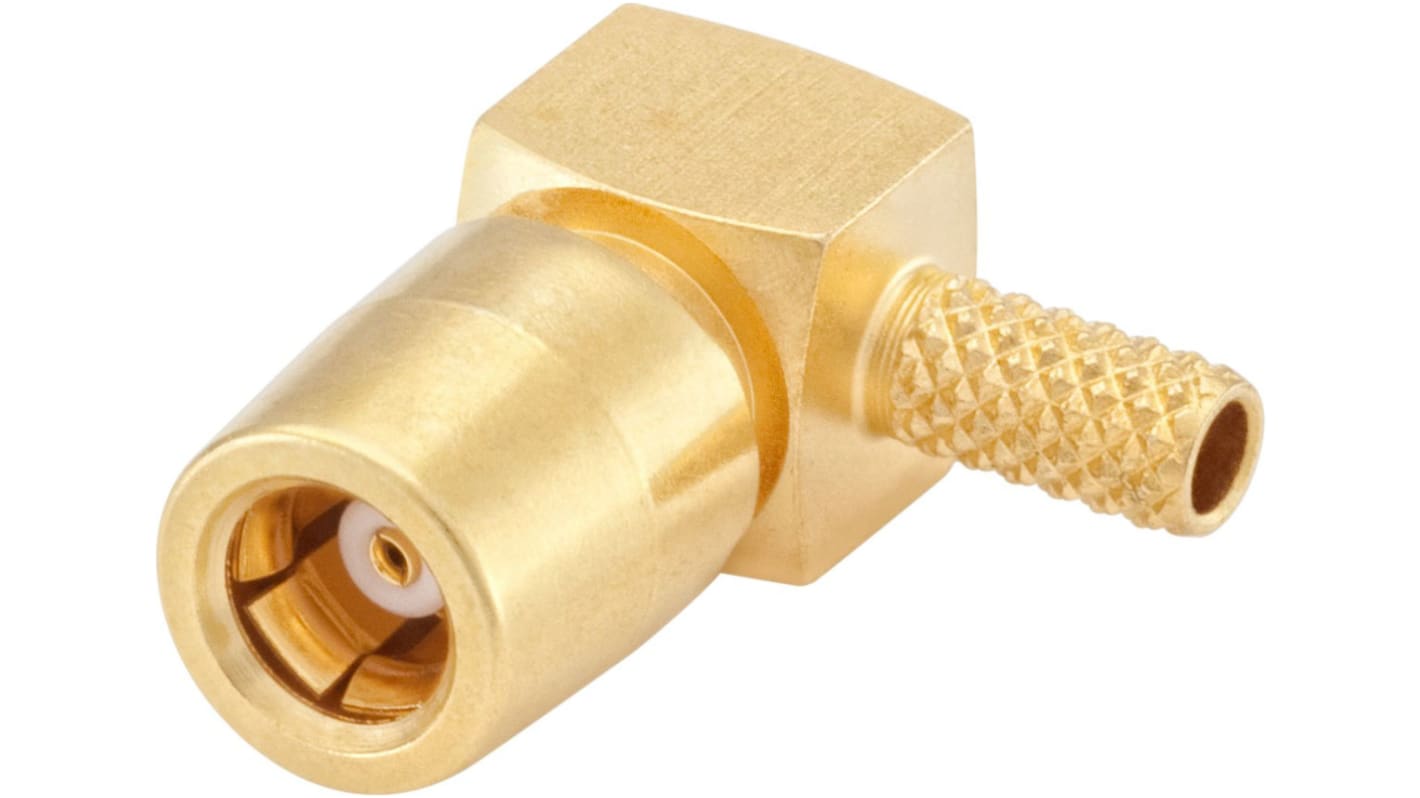 Rosenberger, jack Cable Mount, Flange Mount SMB Connector, 50Ω, Crimp, Solder Termination, Right Angle Body