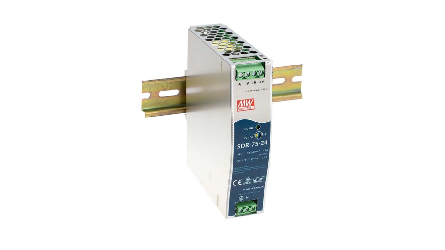 MEAN WELL SDR DIN-Schienen Netzteil Getaktet 48V dc / 1.6A 75W 88 → 264V ac