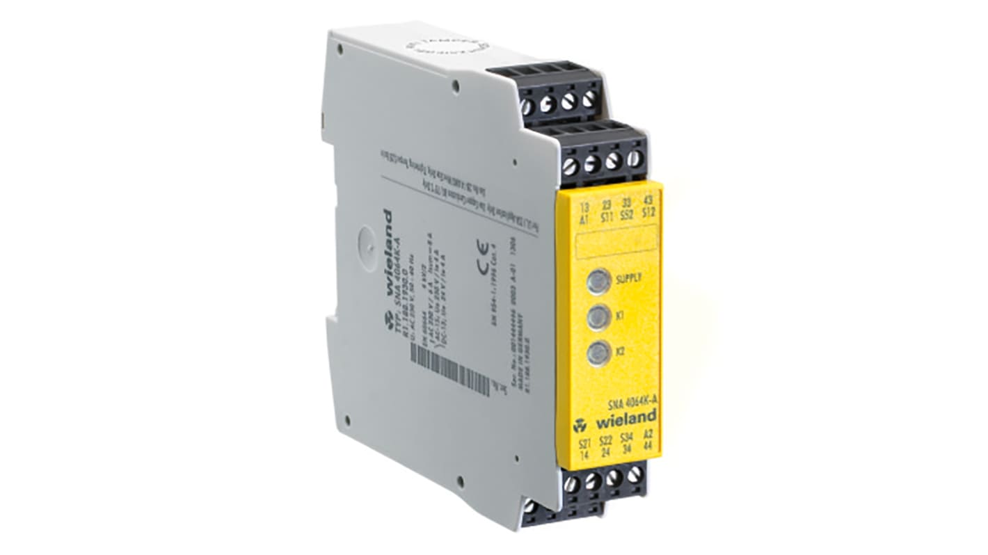 Wieland safeRELAY SNA 4043K Safety Monitoring Safety Relay, 230V ac, Dual-Channel, 3 Safety Contacts