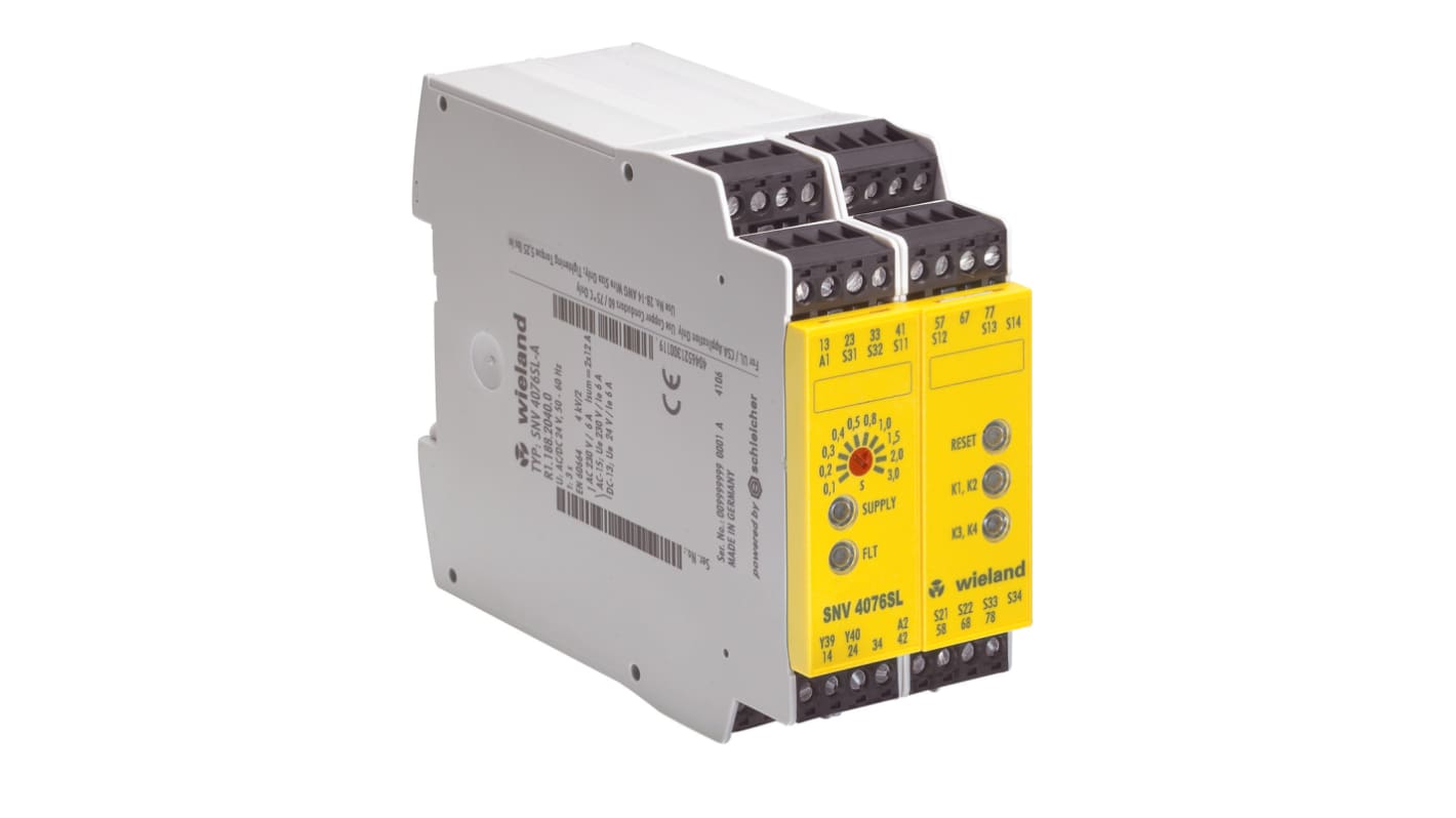 Wieland safeRELAY SNV 4076SL Safety Monitoring Safety Relay, 24V dc, Dual-Channel, 7 Safety Contacts