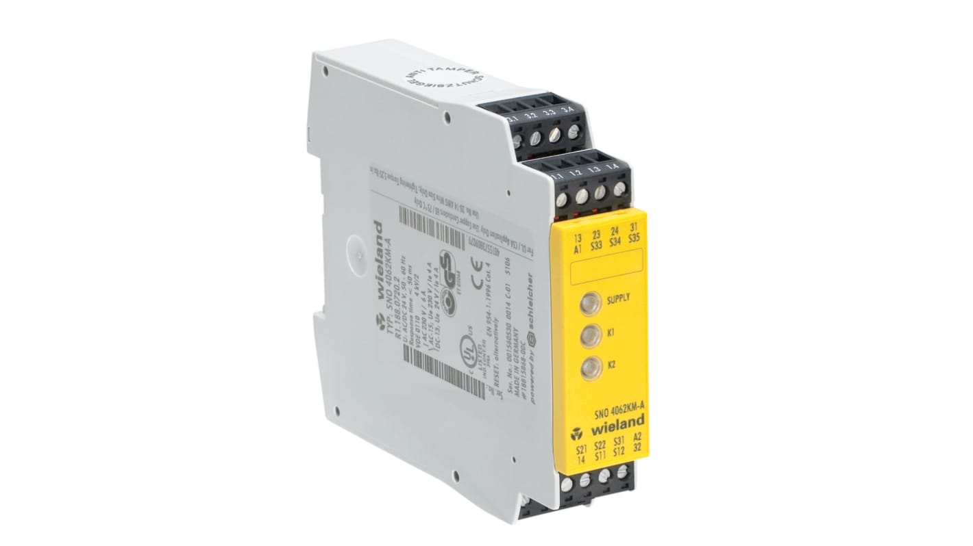 Wieland Dual-Channel Emergency Stop, Light Beam/Curtain, Safety Switch/Interlock Safety Relay, 24V ac/dc, 2 Safety