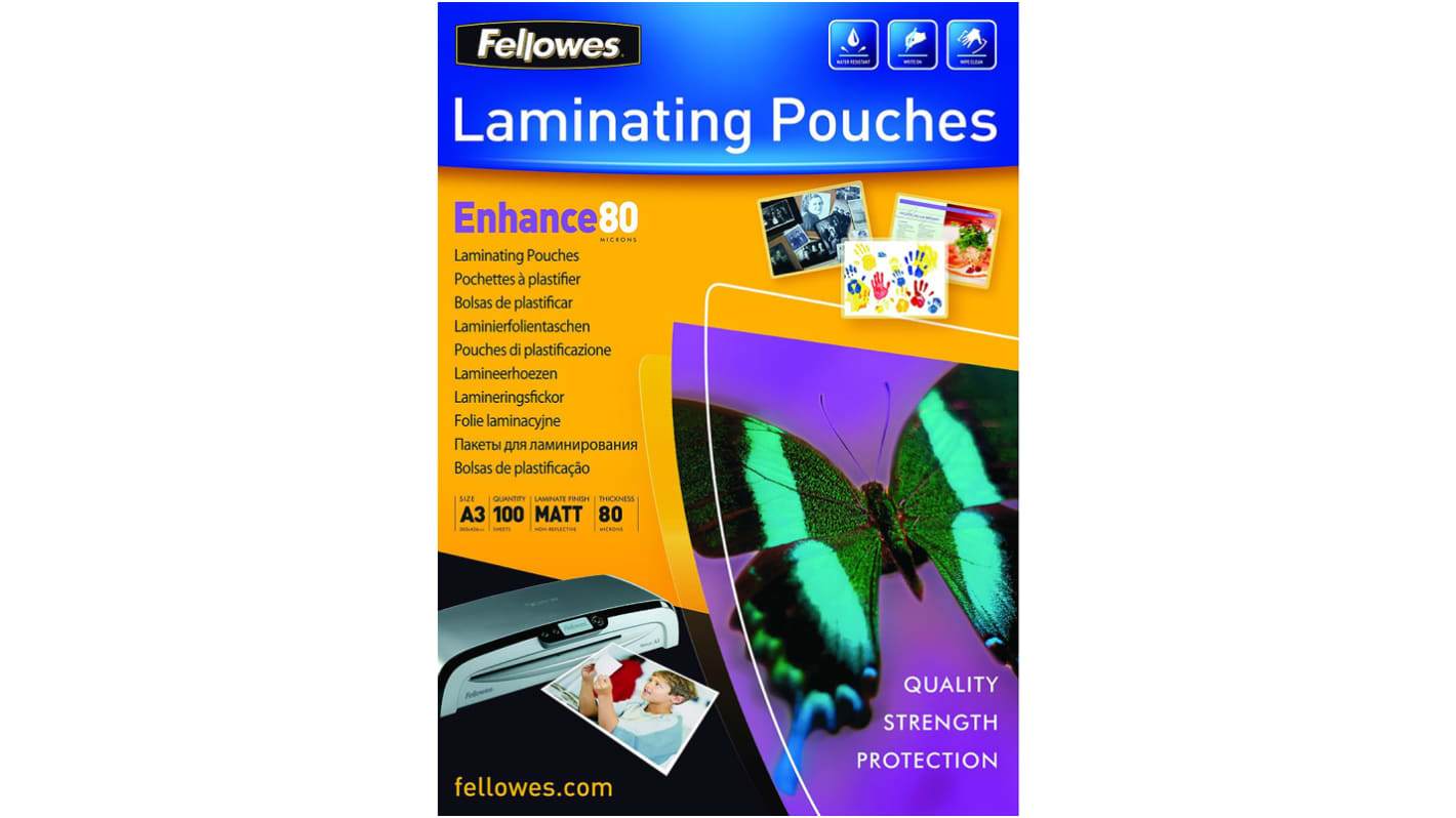 Fellowes A3  Laminator Pouches 80micron Thickness, 100 Pack Quantity