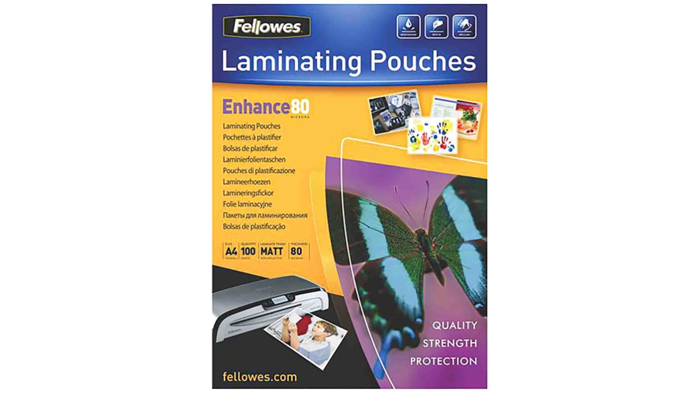 Fellowes A4 Matte  Laminator Pouches 80micron Thickness, 100 Pack Quantity
