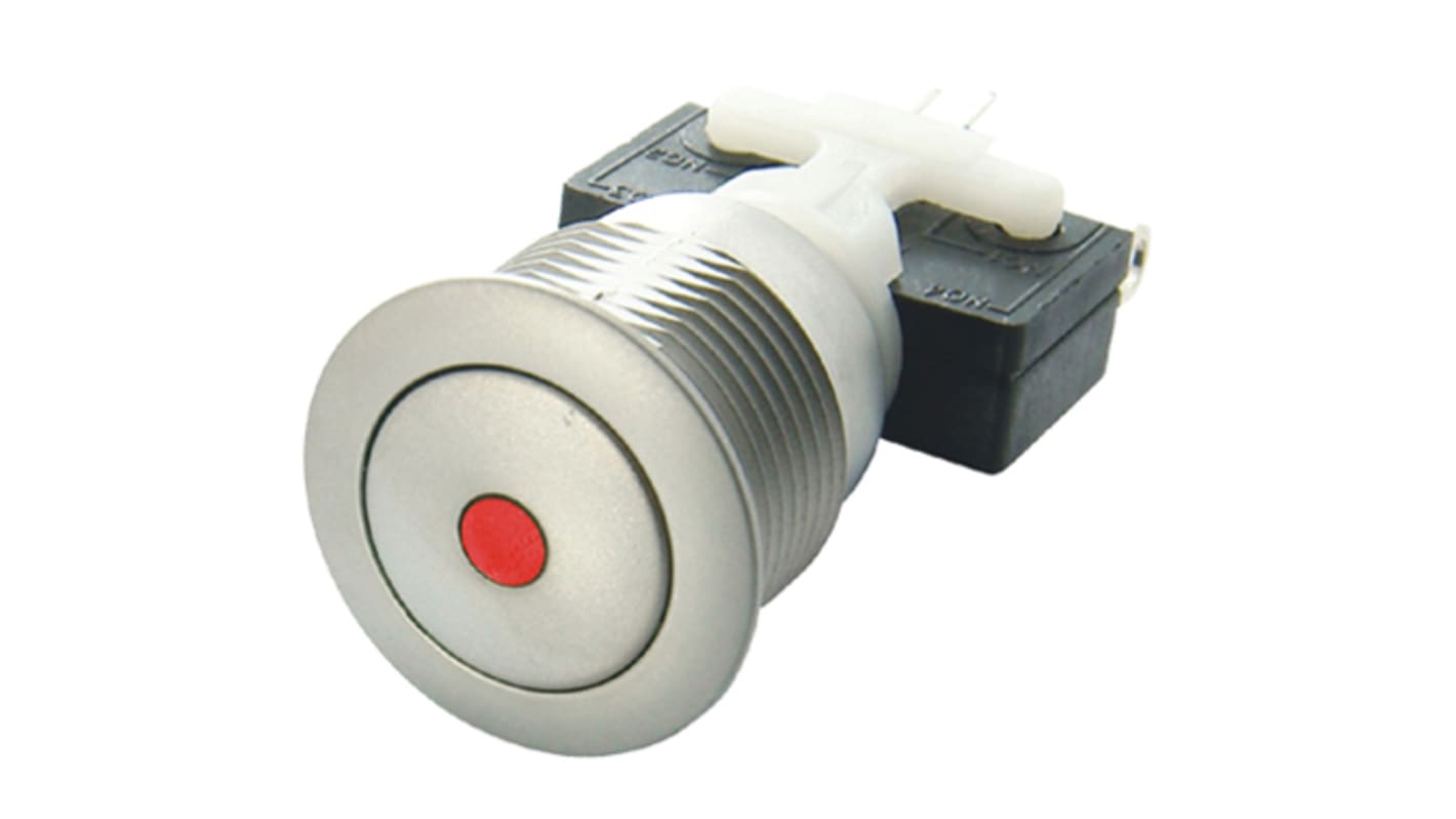 ITW Switches H48M Series Illuminated Push Button Switch, Latching, Panel Mount, 19.56mm Cutout, SPDT, Red LED, 250V ac,