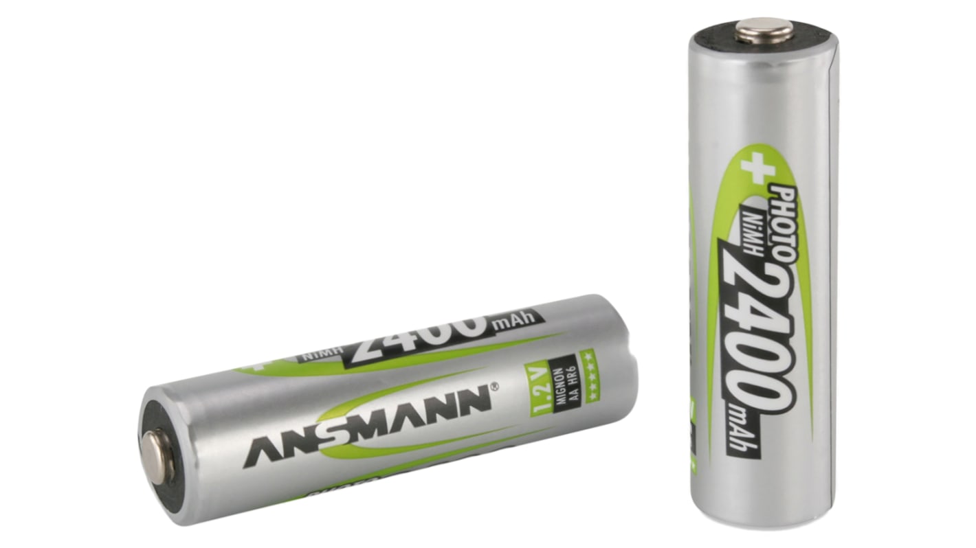 Ansmann AA NiMH Rechargeable AA Batteries, 2.4Ah, 1.2V - Pack of 2