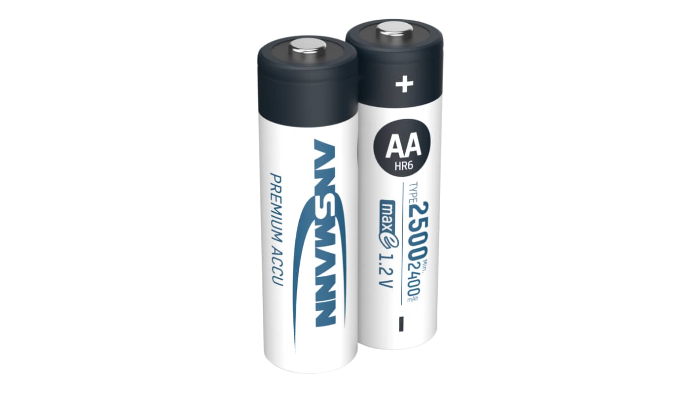 Ansmann MaxE AA NiMH Rechargeable AA Batteries, 2.5Ah, 1.2V - Pack of 2