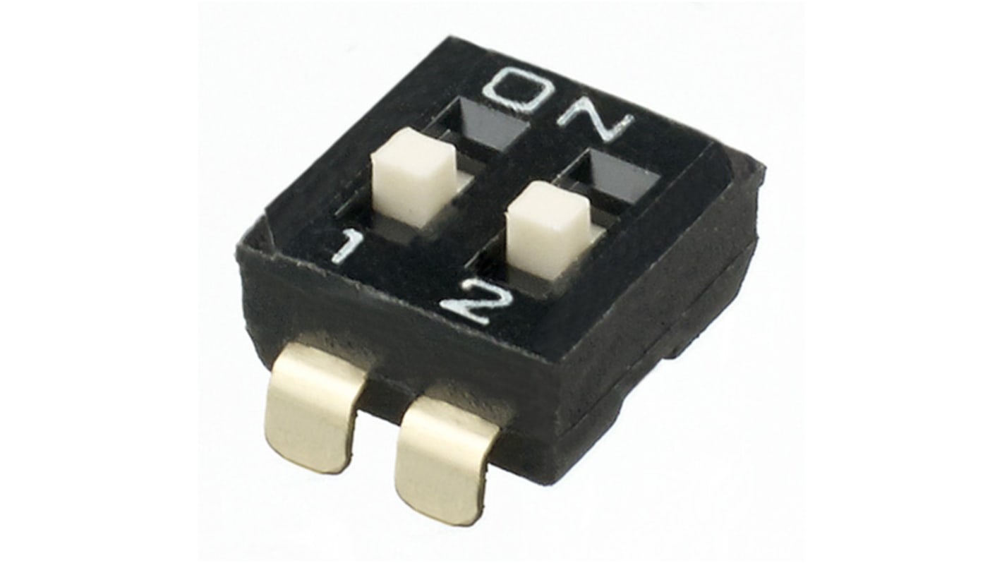 Interruttore DIP IKD0205101, DPST, 25 mA, 2 posizioni, attuatore a Rialzato, Leva sul lato superiore