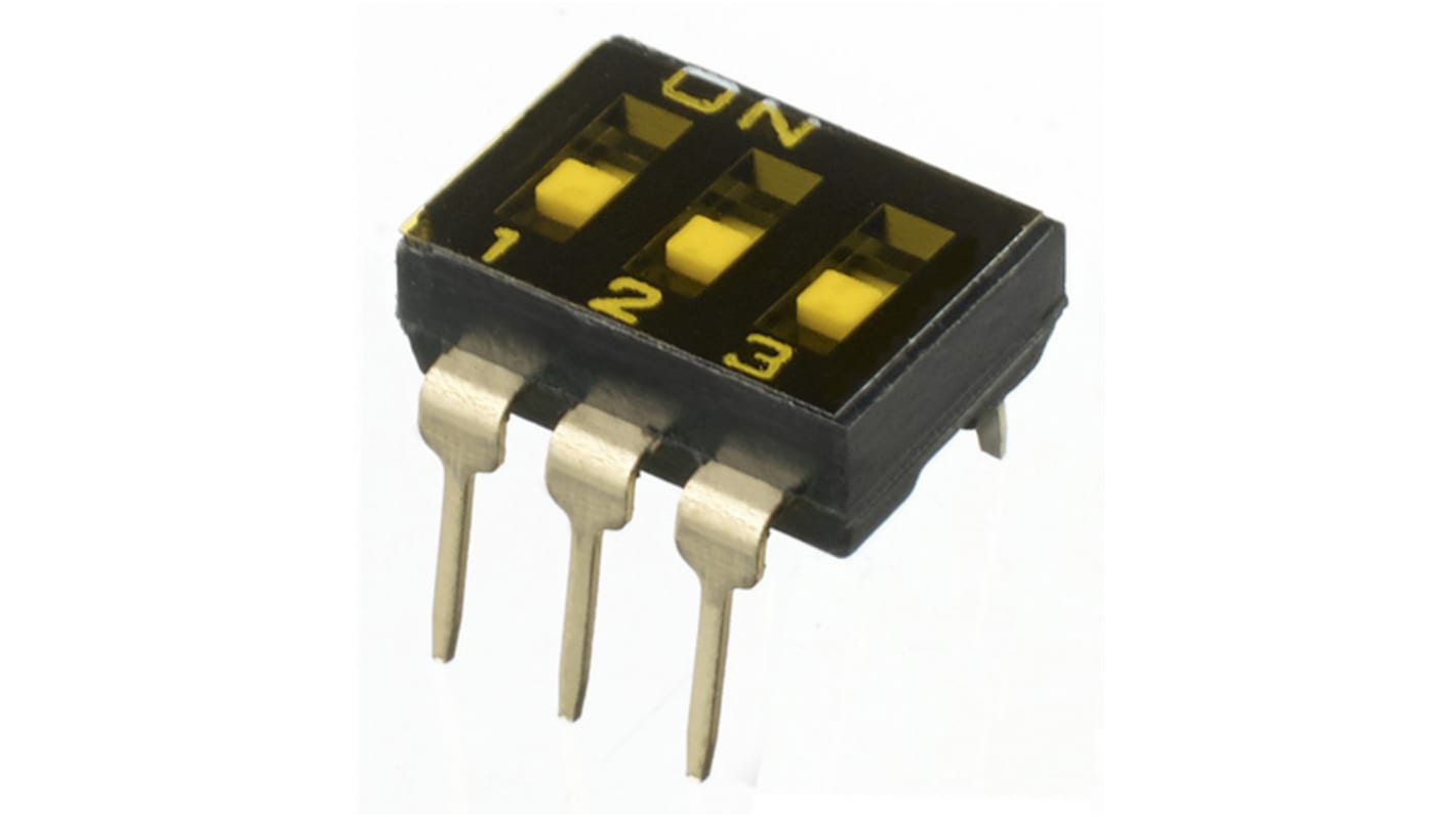 APEM 3 Way Through Hole DIP Switch 3PST, Recessed, Top Side Lever Actuator