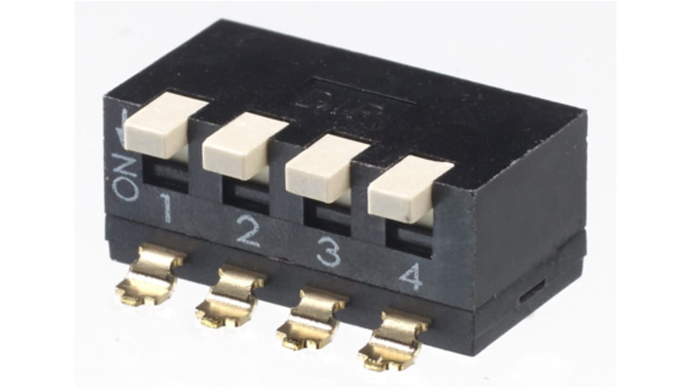 APEM 4 Way Surface Mount DIP Switch 4PST, Piano, Raised Actuator