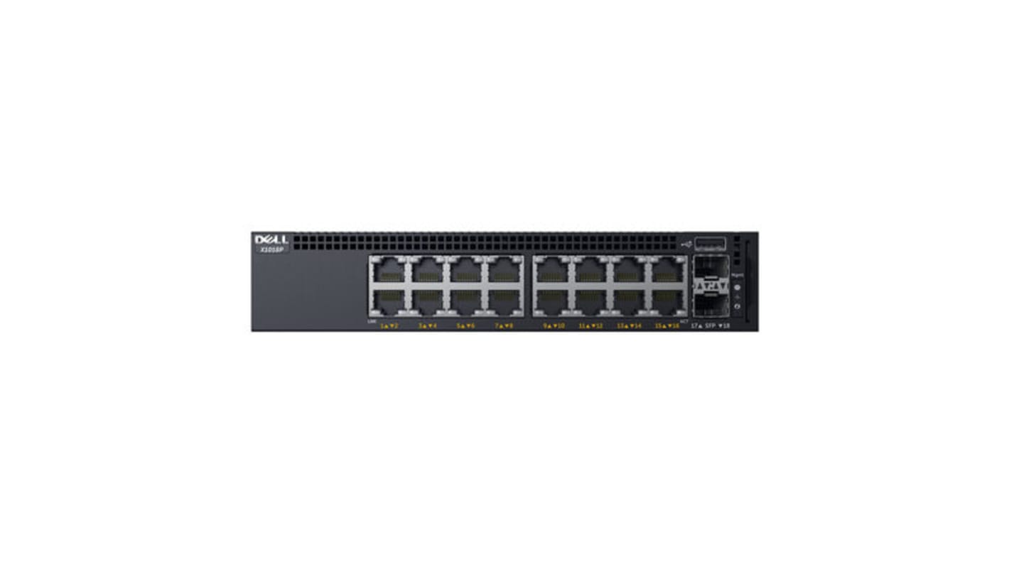 Switch inteligente Dell para montaje en rack con PoE, 18 puertos, Gigabit, 10/100/1000Mbit/s, 16 RJ45, 2 SFP