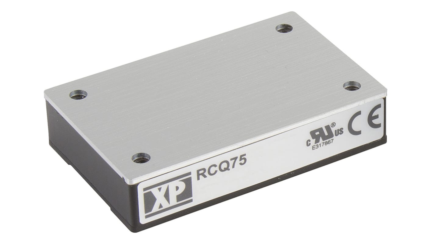 XP Power RCQ75 DC-DC Converter, 15V dc/ 5A Output, 66 → 160 V dc Input, 75W, Through Hole, +105°C Max Temp -40°C