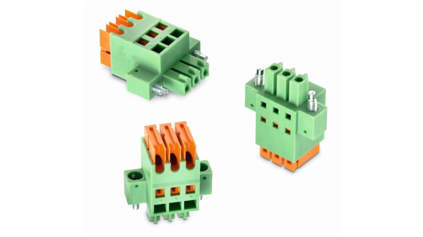 Borne enchufable para PCB Hembra Wurth Elektronik de 8 vías , paso 3.81mm, 5A, de color Verde, naranja, montaje De