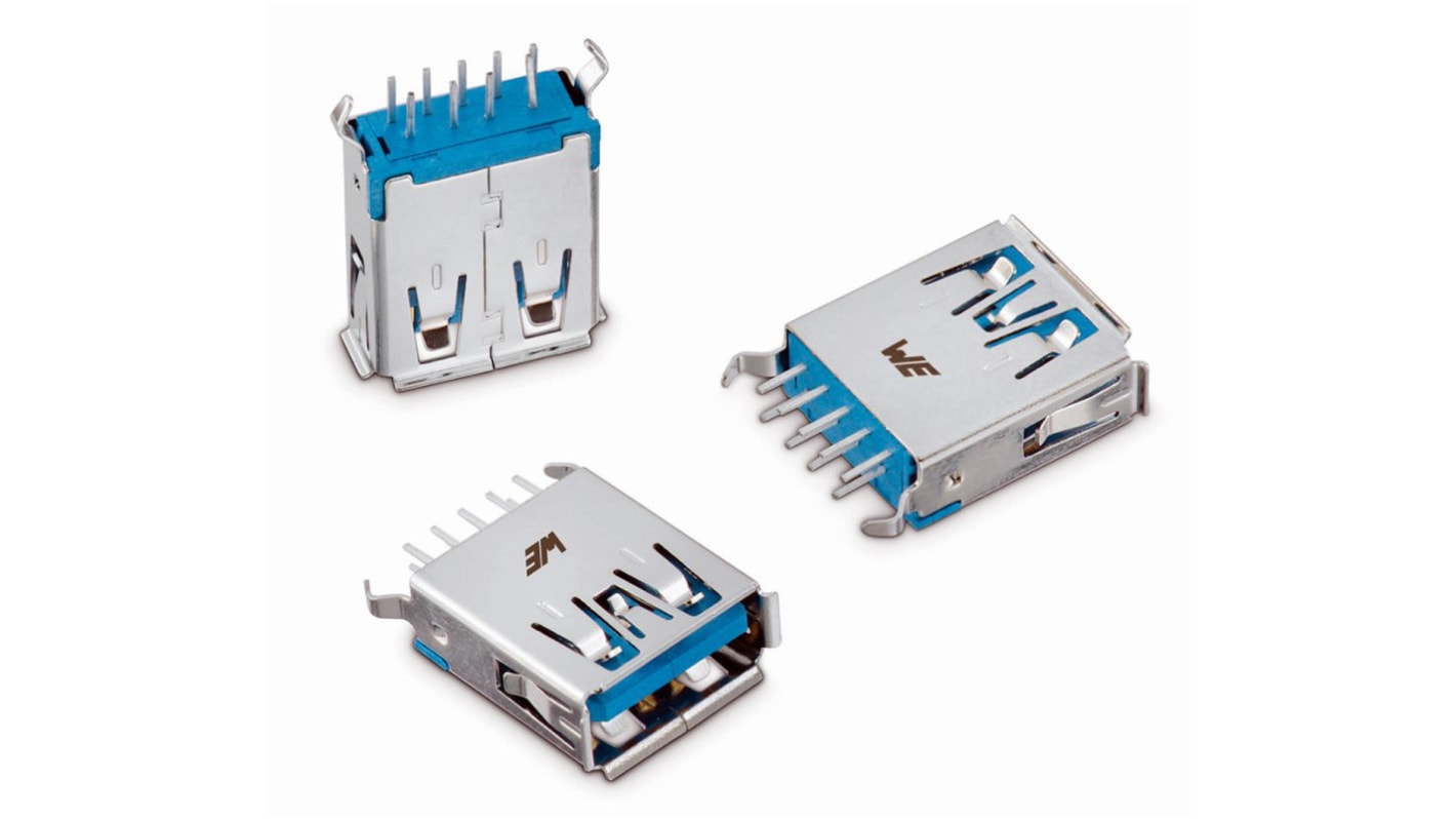 Wurth Elektronik Straight, Through Hole, Socket- Single Port Type A 3.0 USB Connector