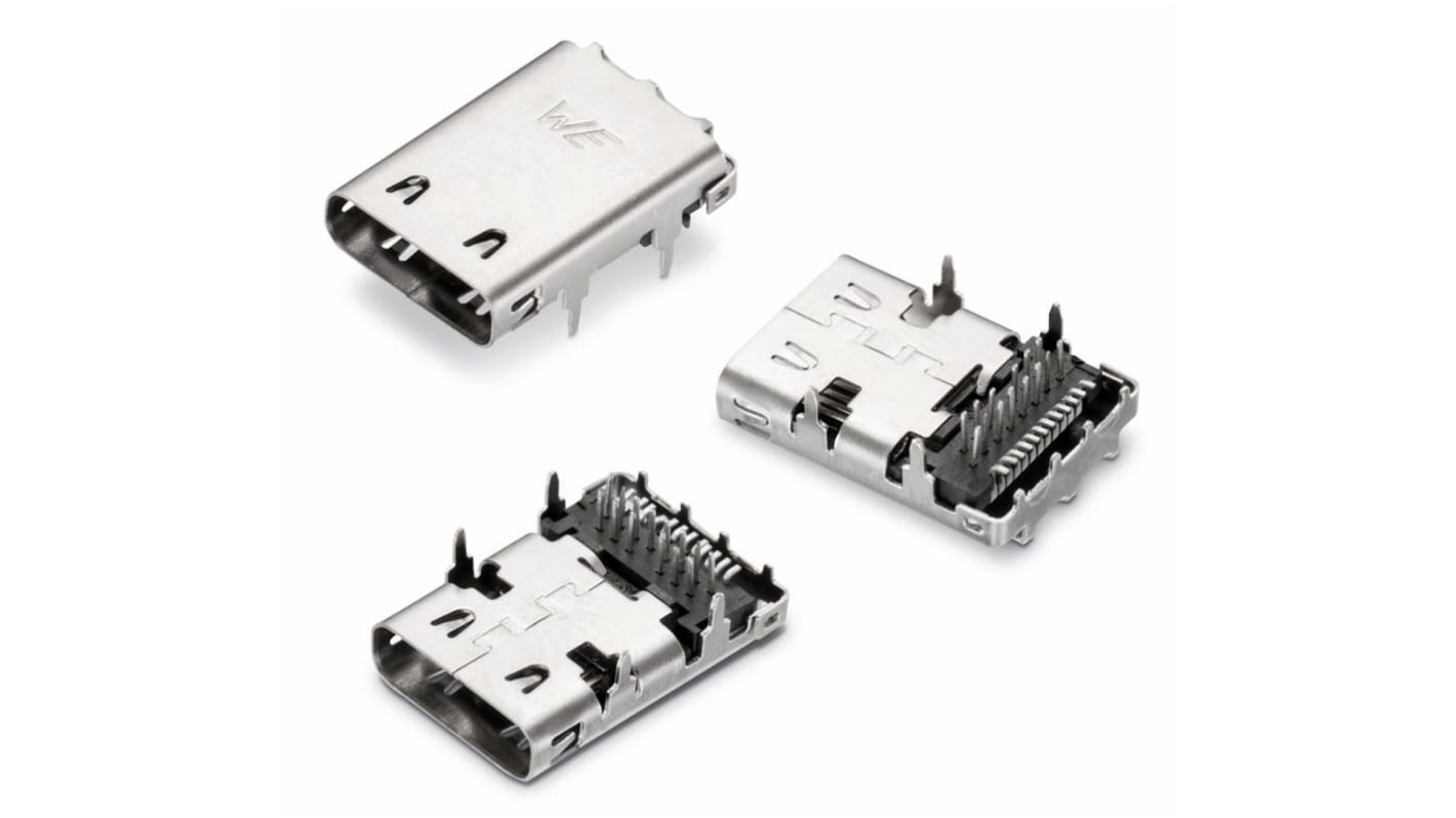 Wurth Elektronik Right Angle, Surface Mount, Through Hole, Socket Type C 3.1 USB Connector