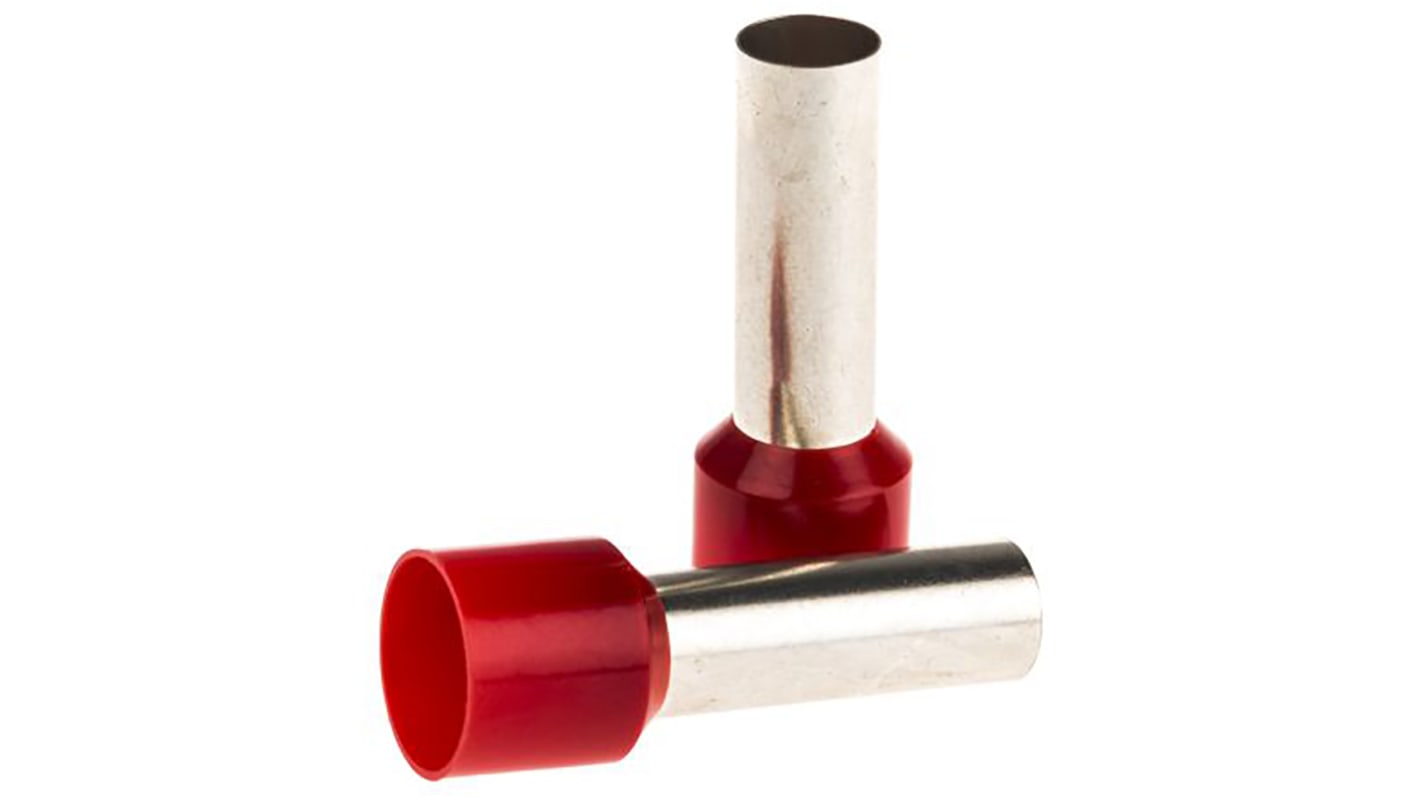 JST, FWE Insulated Crimp Bootlace Ferrule, 16mm Pin Length, 8.3mm Pin Diameter, 35mm² Wire Size, Red