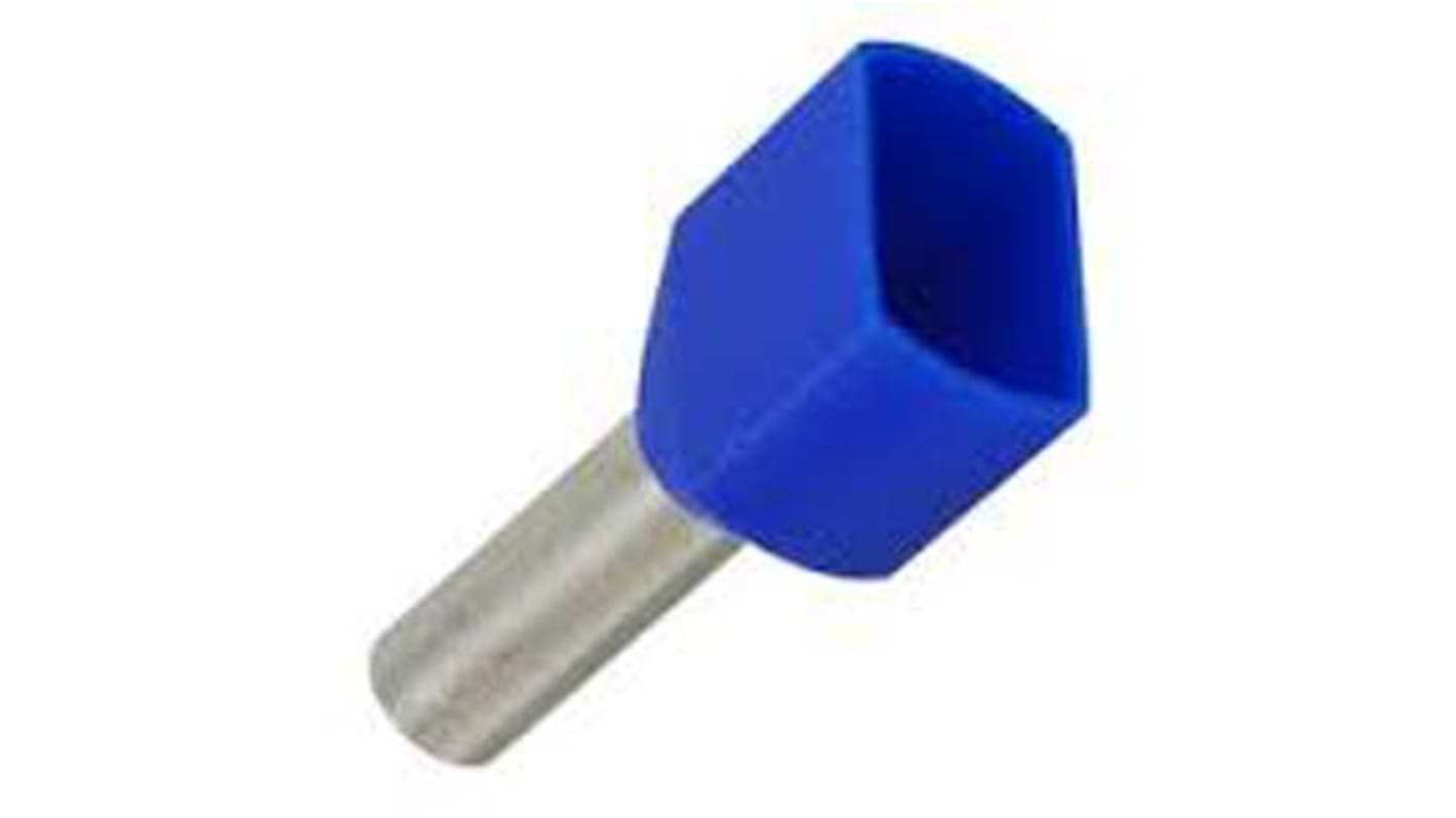 JST, TWE Insulated Crimp Bootlace Ferrule, 9mm Pin Length, 2.9mm Pin Diameter, 2 x 2.5mm² Wire Size, Blue