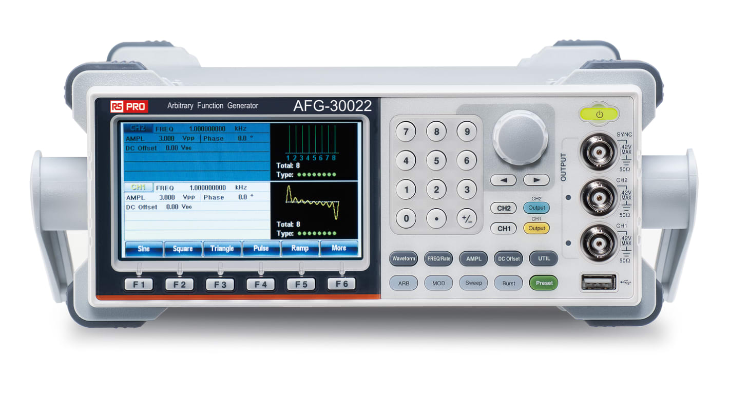 RS PRO AFG-30022 Function Generator, 1μHz Min, 20MHz Max, FM Modulation, Variable Sweep