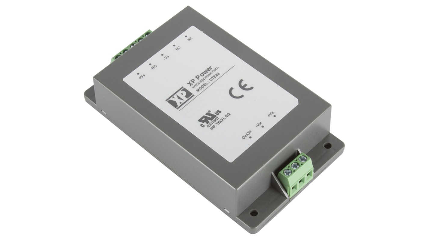 XP Power DTE40 DC-DC Converter, 12V dc/ 3.33A Output, 9 → 36 V dc Input, 40W, Chassis Mount, +85°C Max Temp