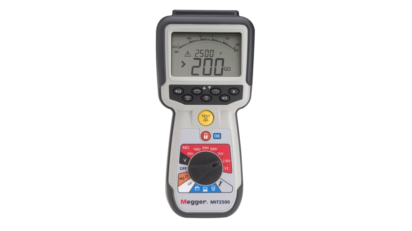 Megger MIT2500 Insulation Tester, 50V Min, 2500V Max, 200GΩ Max, CAT IV