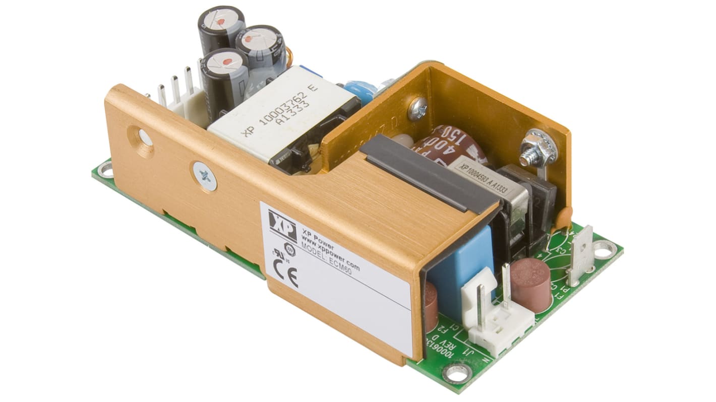 XP Power Switching Power Supply, ECM60UT34, 3.3 V dc, 5 V dc, 1.5 A, 8 A, 500 mA, 60W, Triple Output, 120 → 370