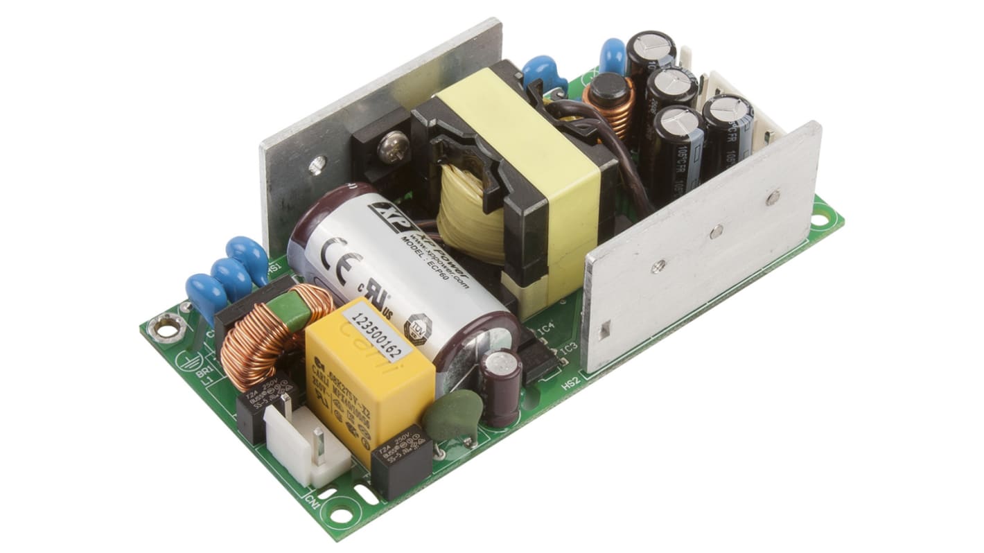 XP Power AC-DC Converter, ECP60UD02, 5/15V dc, 2 A, 7 A, 60W, Dual Output, 85 → 264V ac Input Voltage