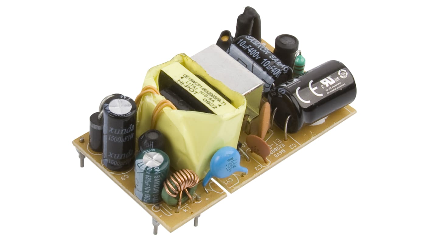 XP Power Switching Power Supply, VCP15US12, 12V dc, 1.25A, 15W, 1 Output, 90 → 264V ac Input Voltage