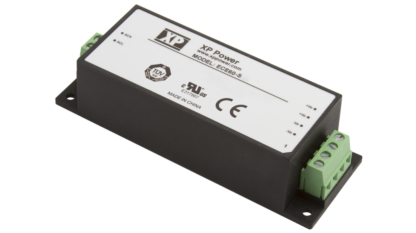 XP Power Switching Power Supply, ECE60US12-S, 12V dc, 5A, 60W, 1 Output, 120 → 370 V dc, 85 → 264 V ac