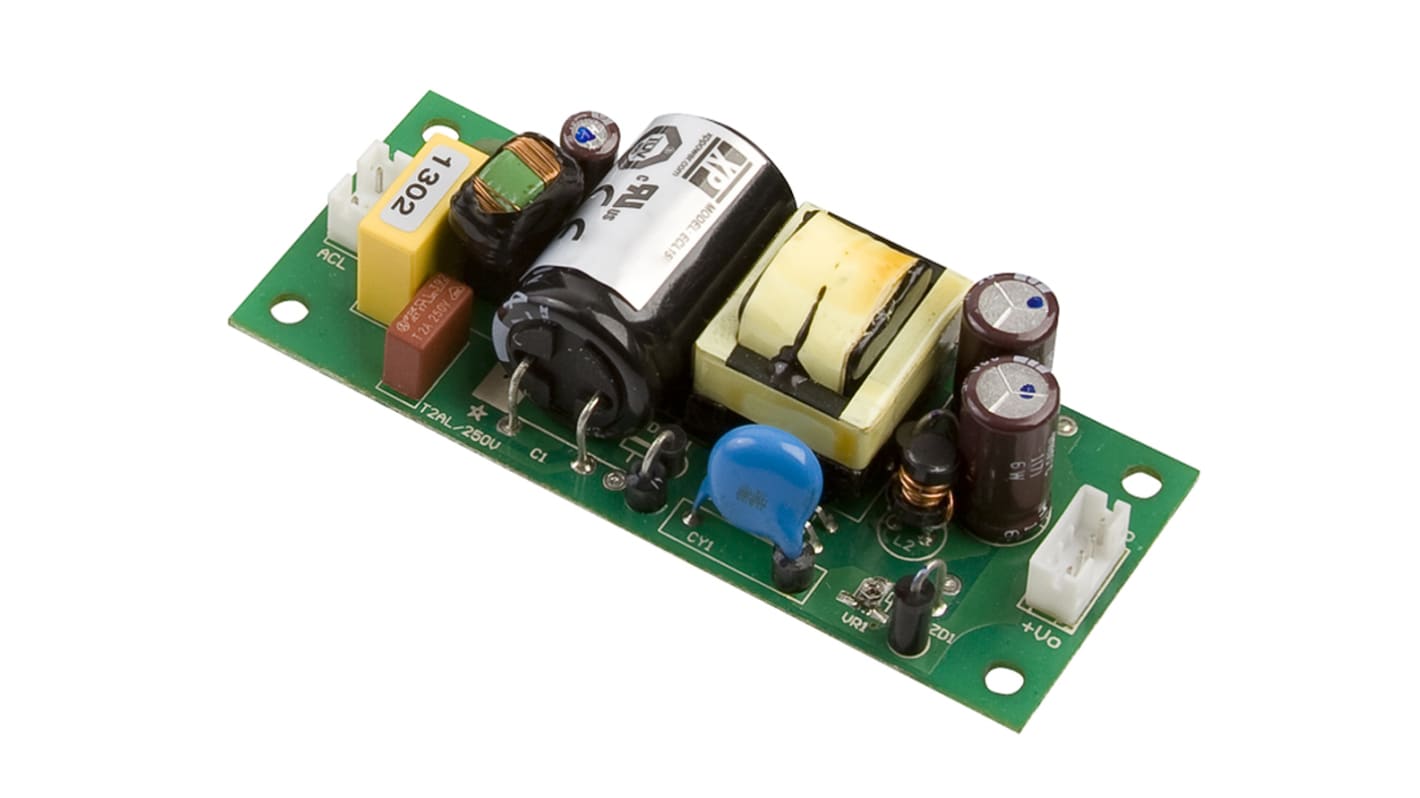 XP Power AC-DC Converter, ECL15US15-T, 15V dc, 1A, 15W, 1 Output, 120 → 370 V dc, 85 → 264 V ac Input