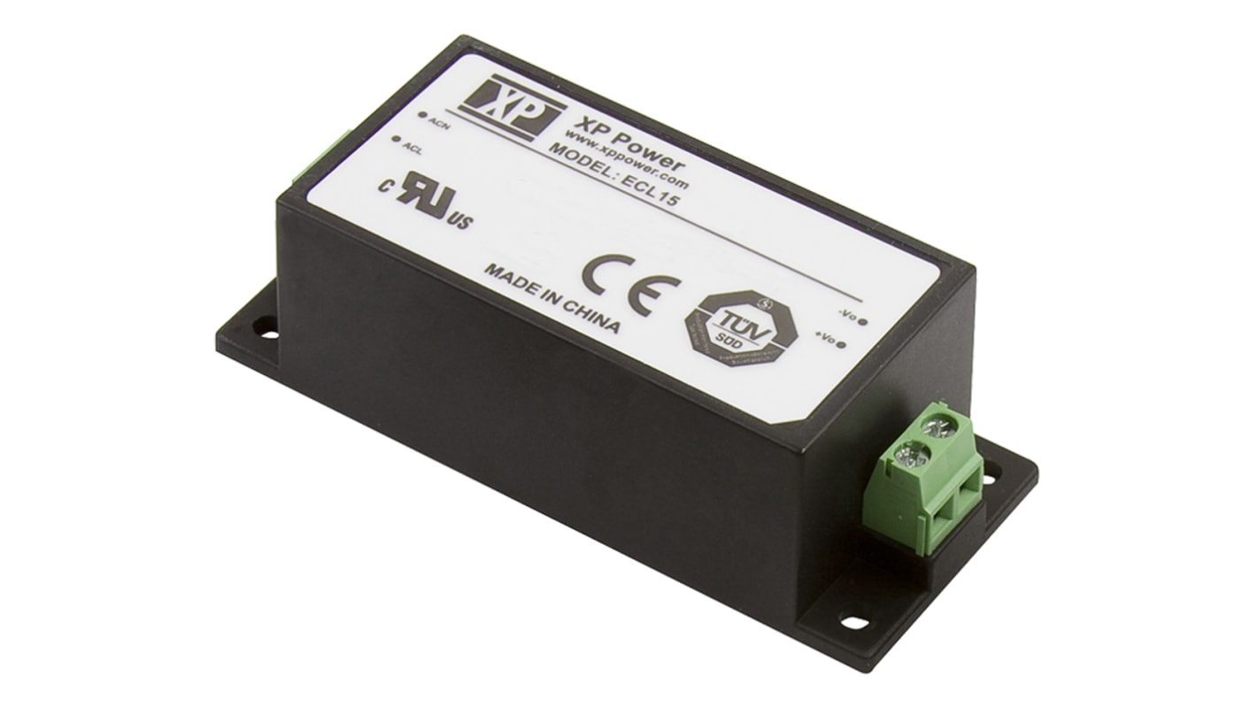 XP Power Switching Power Supply, ECL15UT03-S, 5 V dc, ±15 V dc, 2 A, 150mA, 15W, Triple Output, 120 → 370 V dc,