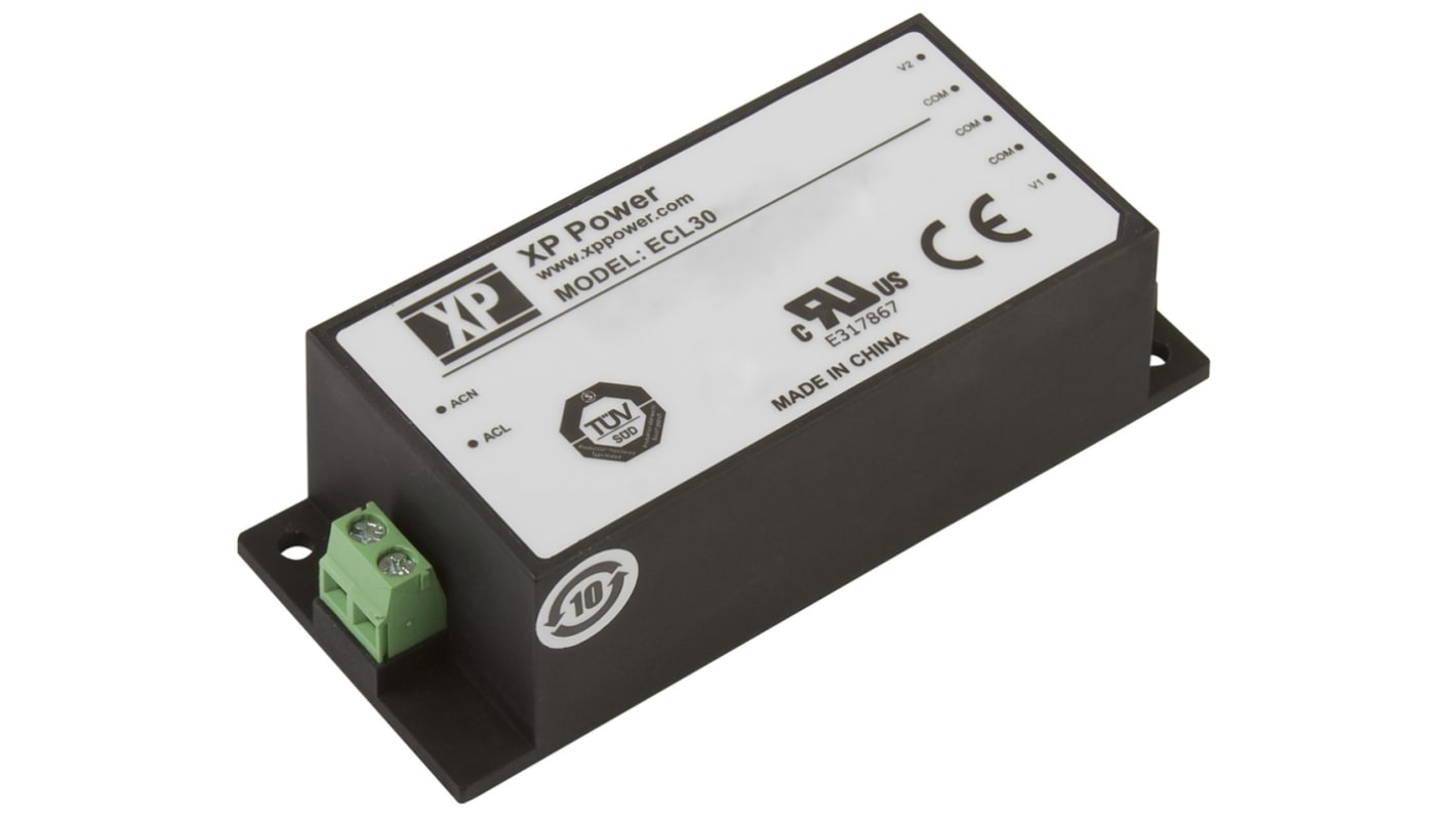 XP Power Switching Power Supply, ECL30UD03-S, 5 V dc, 12 V dc, 1.3 A, 3 A, 30W, Dual Output, 120 → 370 V dc, 85