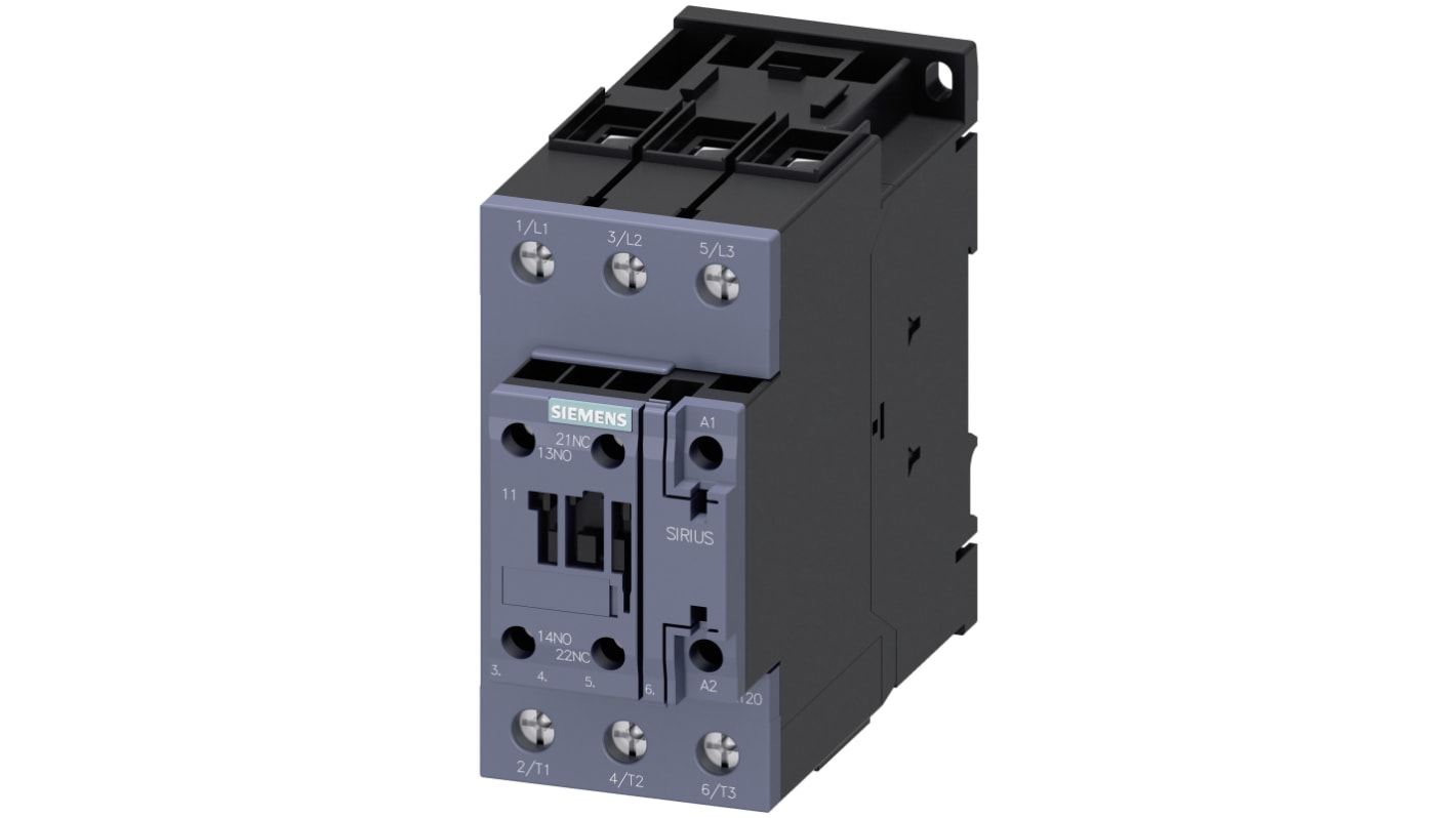 Siemens 3RT2 Control Relay 3NO, 41 A F.L.C, 40 A Contact Rating, 24 Vac, 3P, SIRIUS