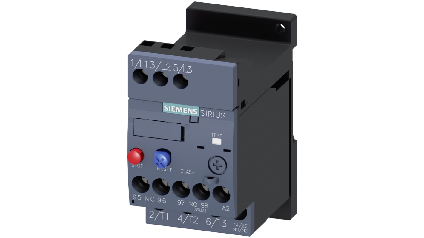 Siemens SIRIUS 3RU2 Thermal Overload Relay 1NO + 1NC, 1.25 A F.L.C, 3 A Contact Rating, 3P, SIRIUS