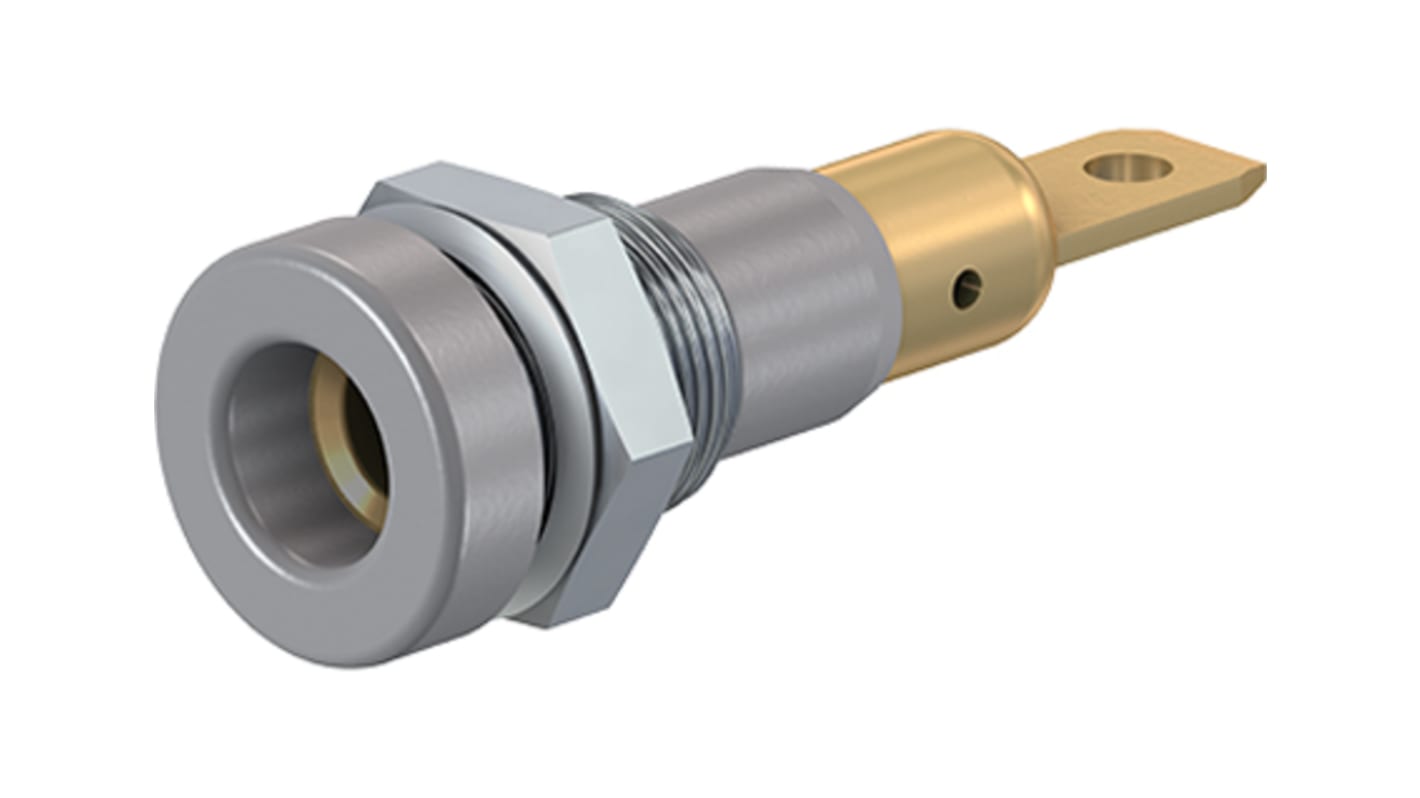 Staubli Grey Female Banana Socket, 4 mm Connector, Screw Termination, 25A, 30 V, 60V dc, Gold Plating