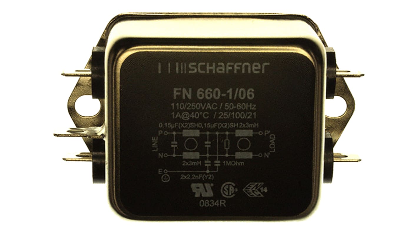 Schaffner, FN 660 1A 250 V ac 400Hz, Flange Mount RFI Filter, Screw