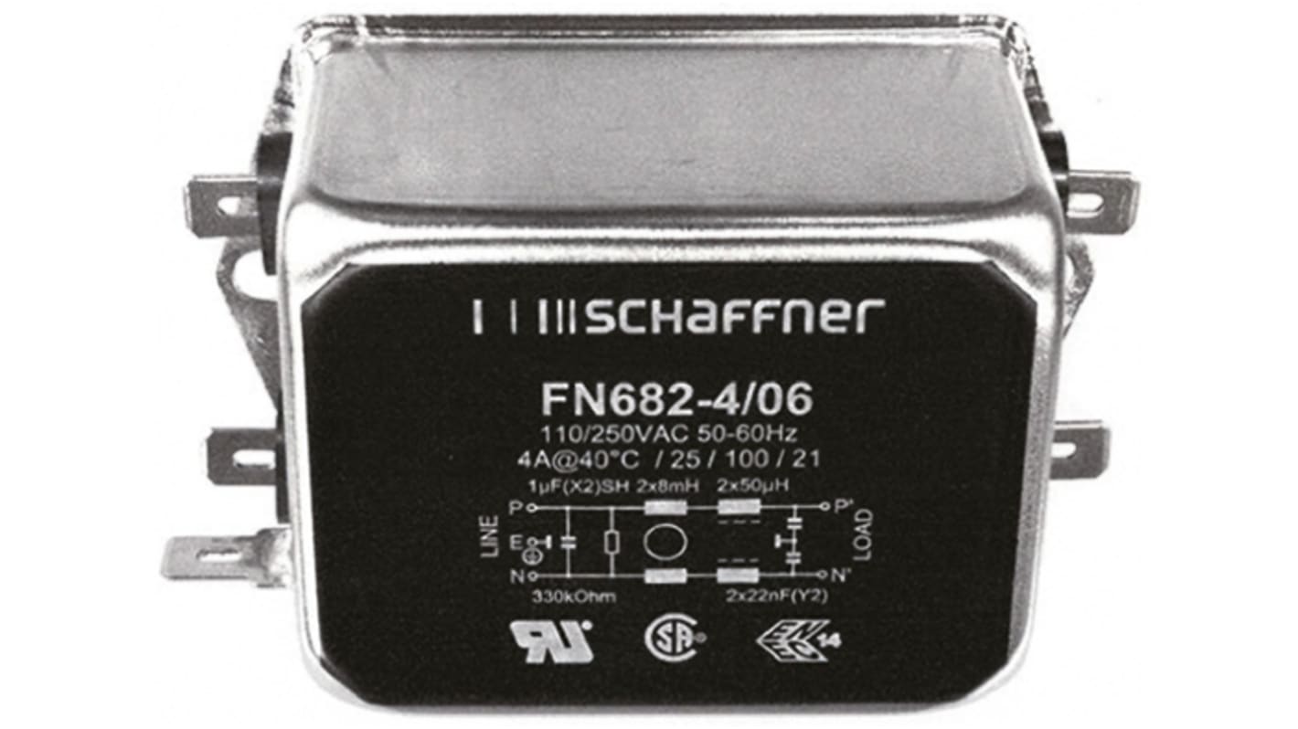 Schaffner, FN 682 6.5A 250 V ac 400Hz, Flange Mount RFI Filter, Tab