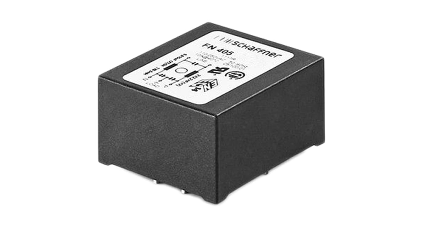 Schaffner FN405 EMV-Filter, 250 V ac, 3A, Leiterplattenmontage, Pin, 1-phasig 0,373 mA / 400Hz Single Stage Zustände