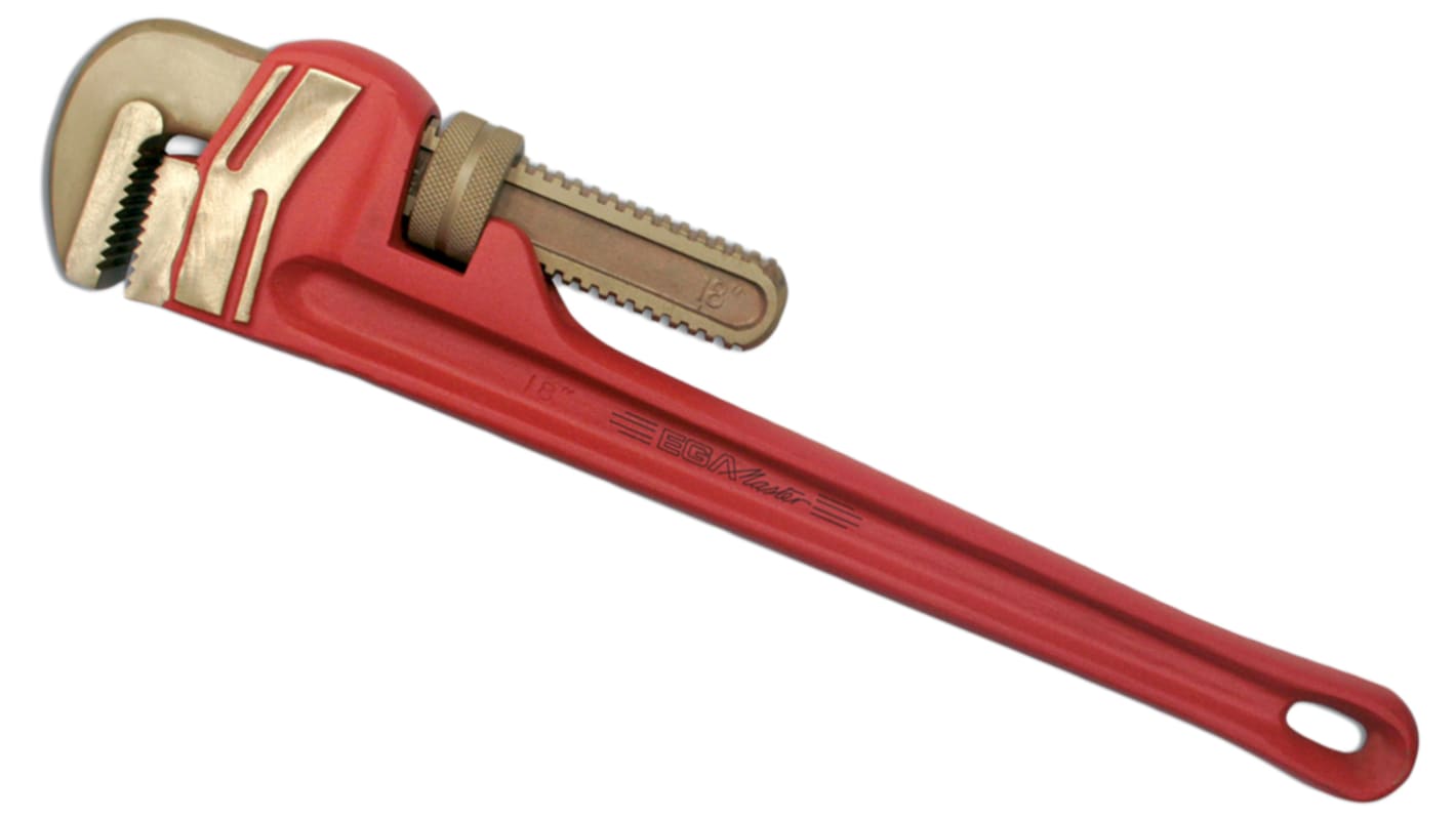 Ega-Master Pipe Wrench, 457.0 mm Overall, 51mm Jaw Capacity, Metal Handle, Non-Sparking