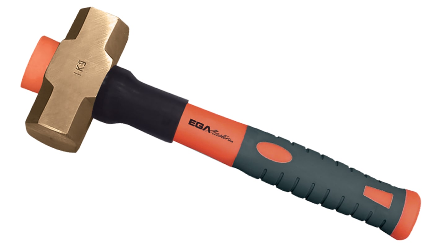 Ega-Master Hammer, Vorschlaghammer aus Beryllium-Kupfer funkenfrei Fiberglas-Stiel 1kg 370 mm