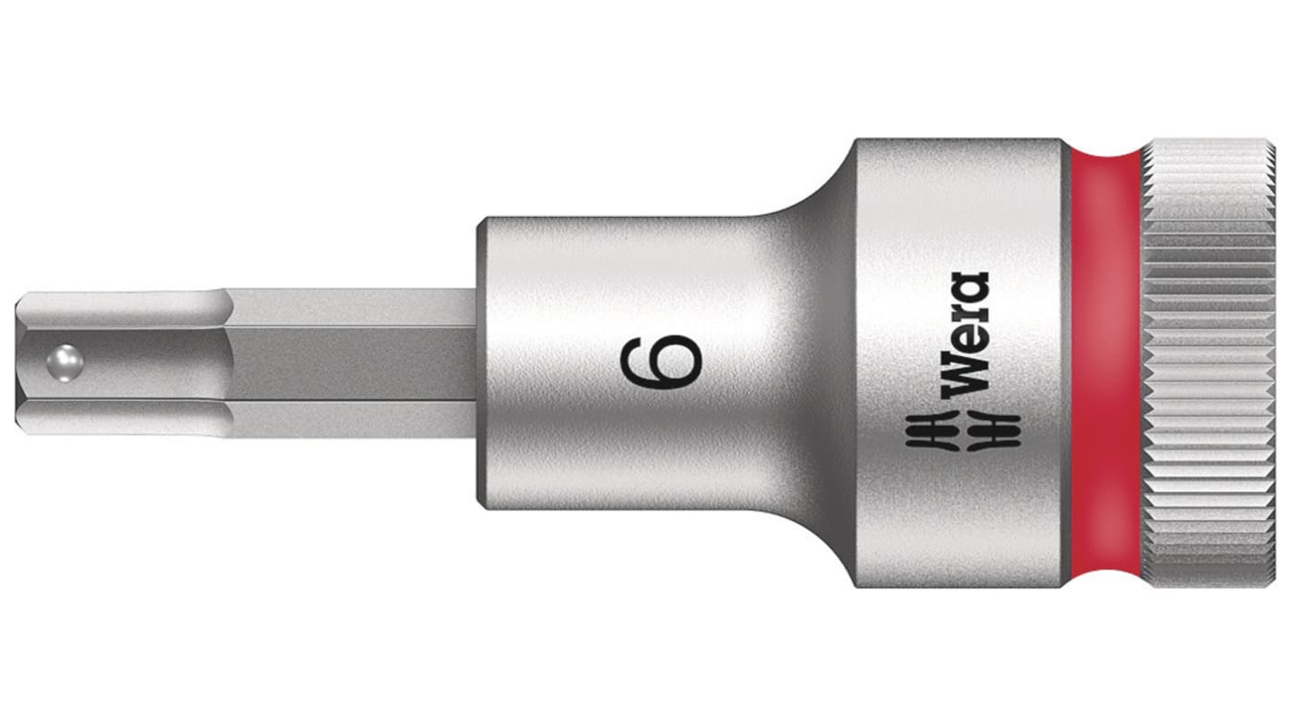 Wera 1/2 in Drive Bit Socket, Hex Bit, 6mm, 60 mm Overall Length