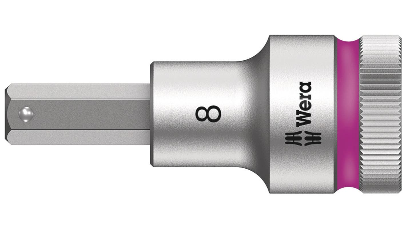 Wera 1/2 in Drive Bit Socket, Hex Bit, 8mm, 60 mm Overall Length