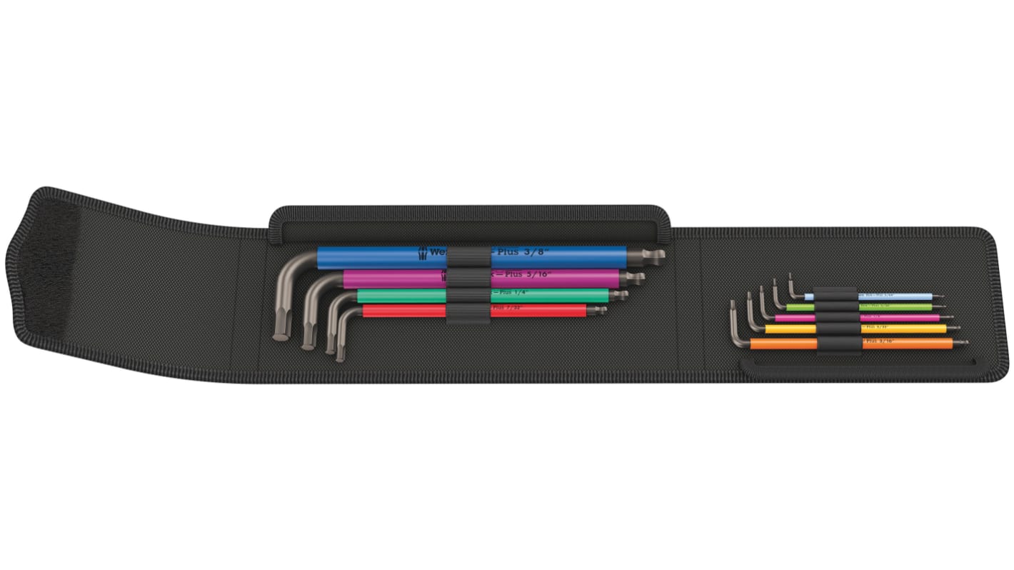 Wera 9 piece L Shape Imperial Hex Key Set, 5/64 → 3/8in