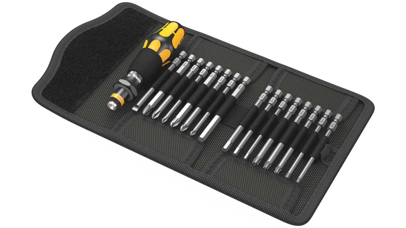 Wera 1/4 in Hexagon Phillips, Pozidriv, Slotted, Torx Anti-Static Screwdriver Bit Set, 155 mm length