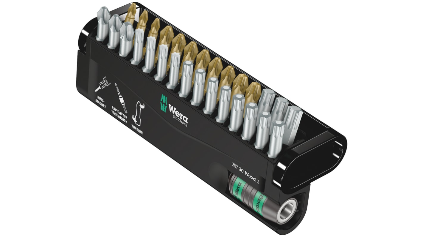 Wera Sechskant, PHILLIPS®, POZIDRIV, TORX® Schraubendreher-Bitsatz PH2, PZ1, PZ2, PZ3, T10, T15, T20, T25, T30, T40,
