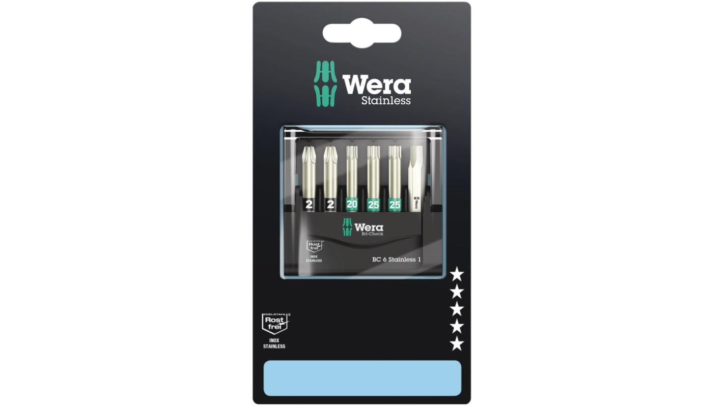 Wera Driver Bit Set 6 Pieces, Hexagon, Pozidriv, Torx